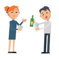 Boy and Girl with Glass Wine and Bottle Royalty Free Stock Photo