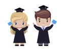 Boy and girl graduates happy