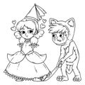 Boy and girl in halloween costumes princess and cat. Royalty Free Stock Photo