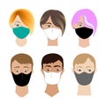 Boy and girl heads collection with face mask. Wearing protective mask for prevent virus. Avatars for social networks Royalty Free Stock Photo