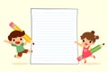 boy and girl holding pencil beside blank paper Royalty Free Stock Photo