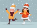 Boy and girl are ice-skating. Vector illustration of a flat design Royalty Free Stock Photo