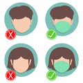 Boy and girl icon wear face mask
