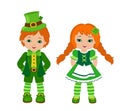 Boy and girl in Irish costumes. St. Patrick's Day.