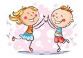 Boy and girl jumping with joy, vector Royalty Free Stock Photo