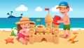 Boy, girl building sandcastle on summer sea beach Royalty Free Stock Photo