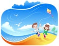 Boy and girl with kite on beach