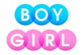 BOY and GIRL letters in white capitals over blue and pink circles