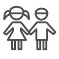 Boy and girl line icon, 1st June children protection day concept, children silhouettes sign on white background, Brother