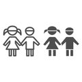 Boy and girl line and solid icon, 1st June children protection day concept, children silhouettes sign on white Royalty Free Stock Photo