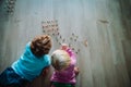 Boy and girl making geometric shapes, engineering and STEM education Royalty Free Stock Photo