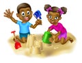 Boy and Girl Making Sand Castles Royalty Free Stock Photo