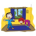 Boy and girl morning exercise Royalty Free Stock Photo