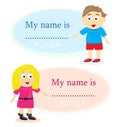 Boy and girl with name card