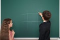 Boy and girl near school board Royalty Free Stock Photo