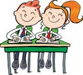 boy and a girl nice children in the school desk