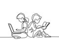 Boy and girl with notebook and reading book Royalty Free Stock Photo