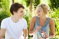 Boy and girl outdoors Royalty Free Stock Photo