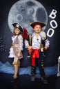 Boy and girl in pirate costumes. Halloween Concept Royalty Free Stock Photo