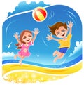 Boy and girl playing with ball on the beach Royalty Free Stock Photo