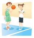Boy and girl playing basket ball