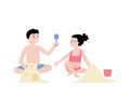 Boy and girl playing on the beach on summer holidays. Children building a sandcastle. Royalty Free Stock Photo