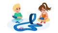 Boy And Girl Playing Car Tracks Together Vector Royalty Free Stock Photo