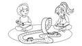 Boy And Girl Playing Car Tracks Together Vector Royalty Free Stock Photo