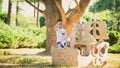 Boy and girl playing in a cardboard boat Royalty Free Stock Photo