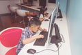 Boy and Girl playing with a computer Royalty Free Stock Photo