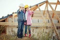 Boy and girl playing on construction site Royalty Free Stock Photo