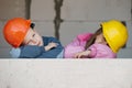 Boy and girl playing on construction site Royalty Free Stock Photo