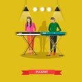 Boy and girl playing electric piano, vector illustration.
