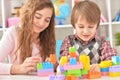 Boy and girl playing lego game Royalty Free Stock Photo