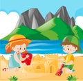 Boy and girl playing sand on the beach Royalty Free Stock Photo