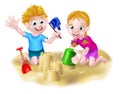 Boy and Girl Playing in the Sand Royalty Free Stock Photo