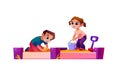 Boy and girl playing in sandbox, children game Royalty Free Stock Photo