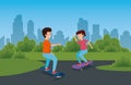 boy and girl playing skateboard sport Royalty Free Stock Photo