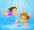 Boy and girl playing and swimming in pool under the water Royalty Free Stock Photo