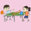 boy and a girl are playing table tennis