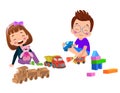 a boy and girl playing with toys and a teddy bear Royalty Free Stock Photo