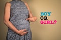 Boy or girl. Pregnant woman on light background