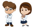 Boy and girl in profession`s costume of doctor.