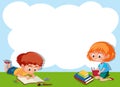 Boy and girl reading cloud frame Royalty Free Stock Photo