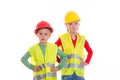 Boy and girl with reflective vest and helmet