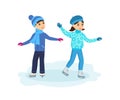 Boy with the girl ride on ice in good mood. Royalty Free Stock Photo