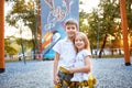 Boy and girl in rock climbing gym Royalty Free Stock Photo