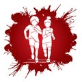 Boy and Girl running together, Children running cartoon graphic Royalty Free Stock Photo