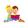 Boy and girl sit and read book Royalty Free Stock Photo