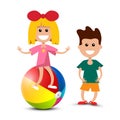 Boy with Girl Sitting on Beach Ball Royalty Free Stock Photo